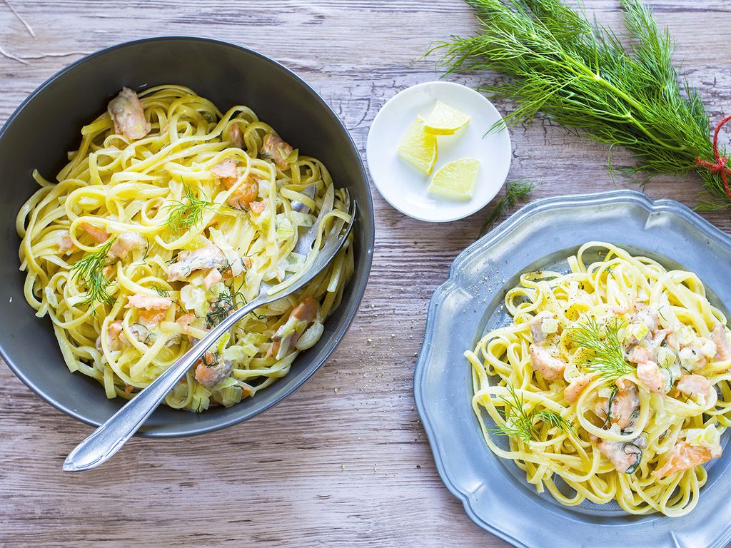 Linguine s uzeným lososem