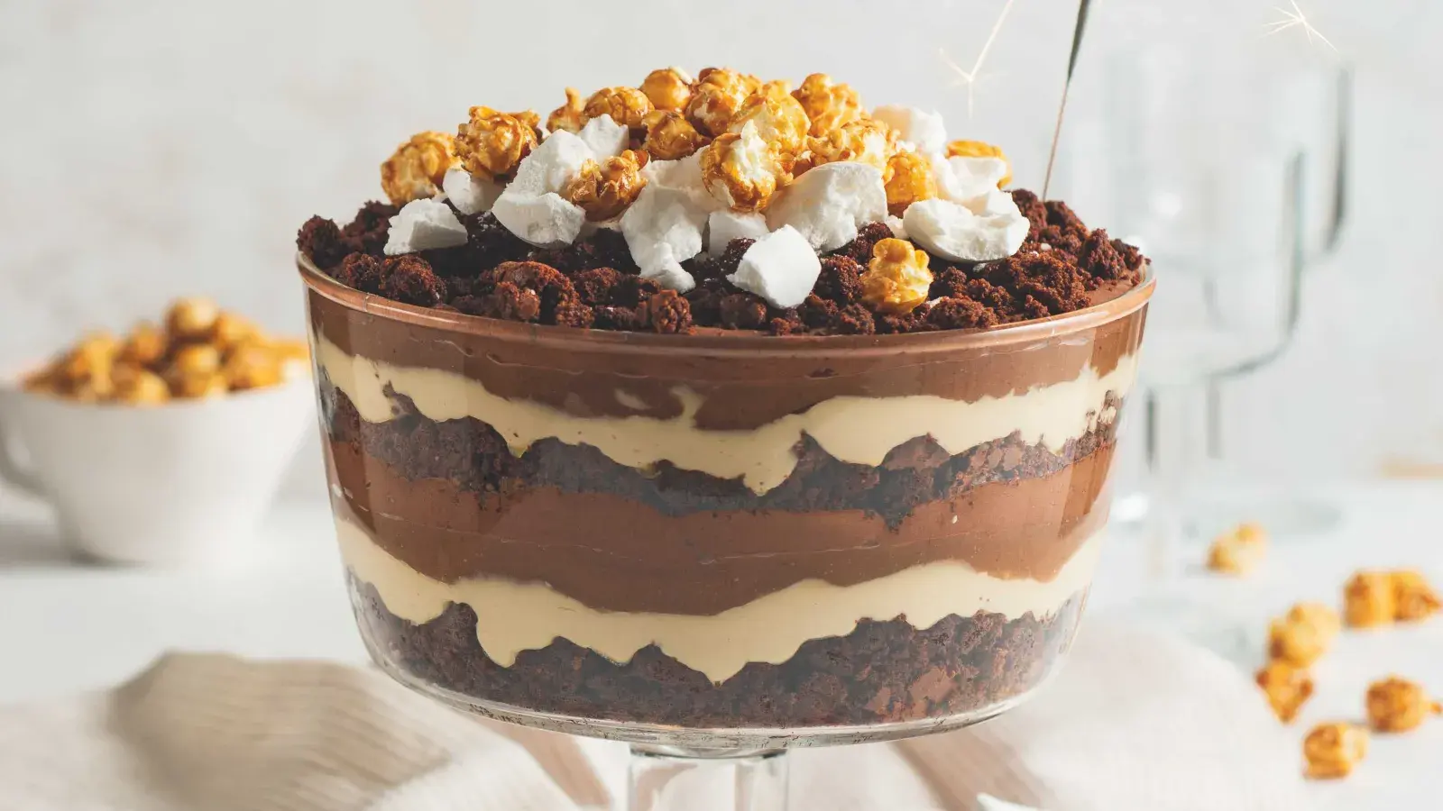 Čokoládovo-karamelový trifle s kaštanovým pyré