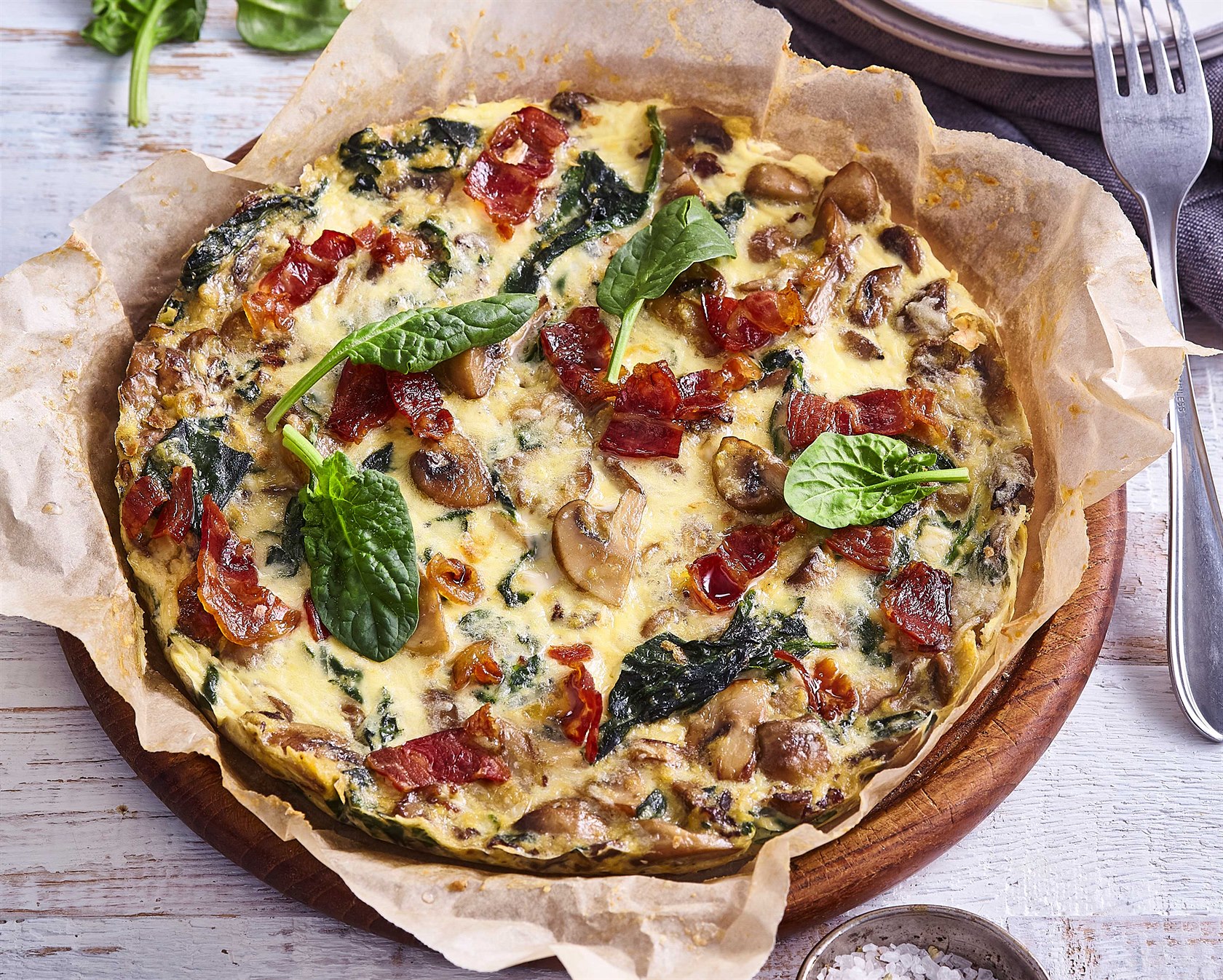 Frittata se špenátem a žampiony